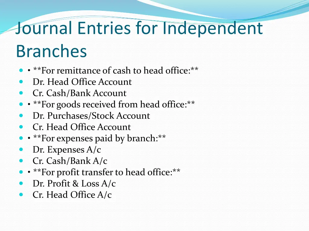 journal entries for independent branches