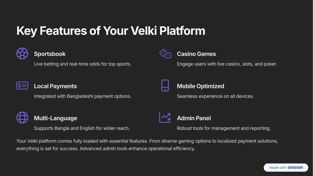 key features of your velki platform