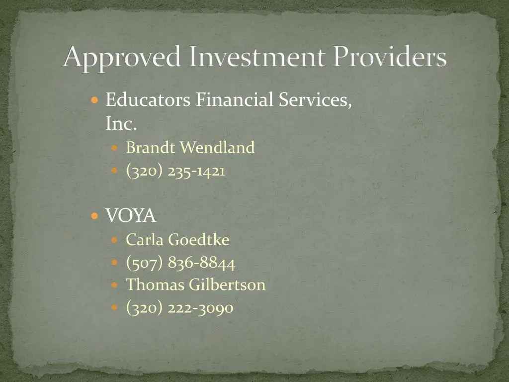 approved investment providers