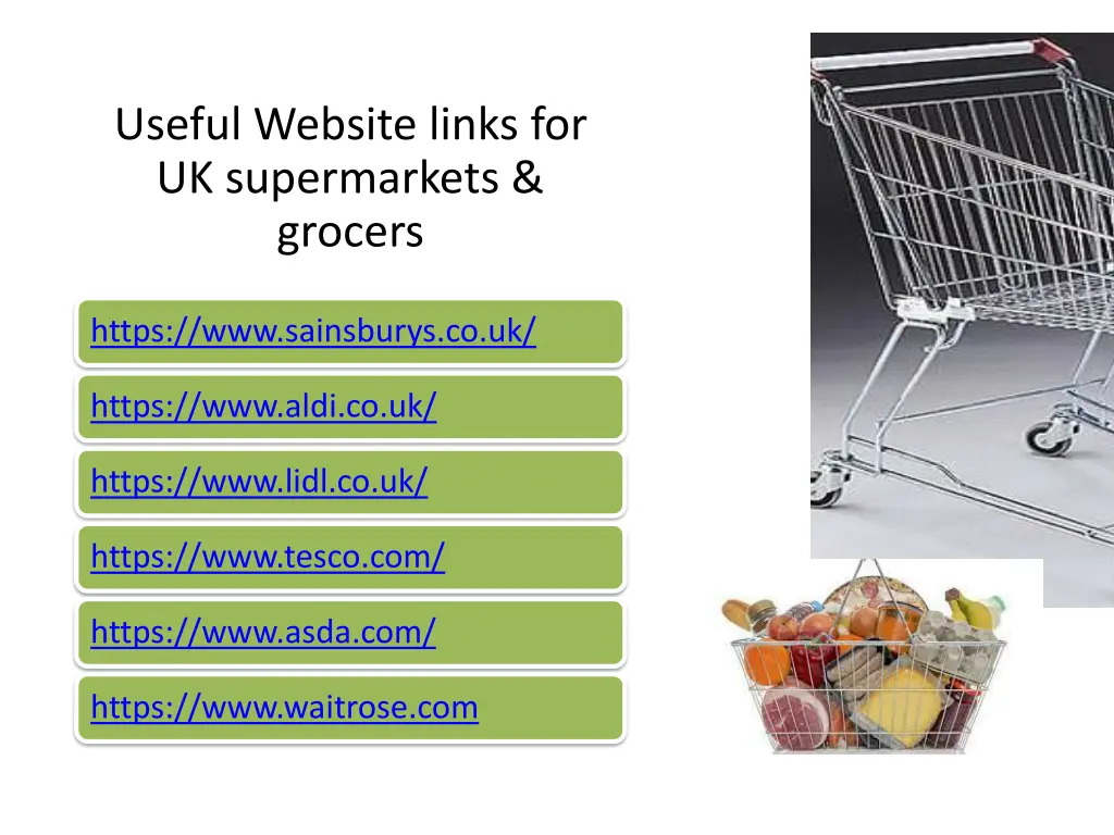 useful website links for uk supermarkets grocers