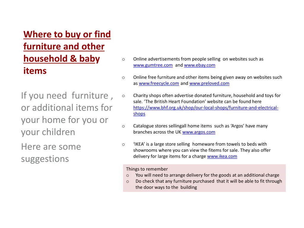 where to buy or find furniture and other