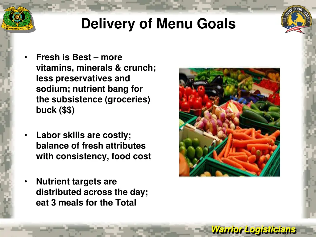 delivery of menu goals