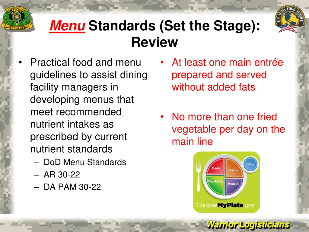 menu standards set the stage review