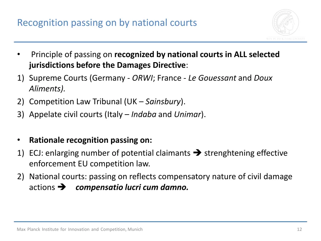 recognition passing on by national courts