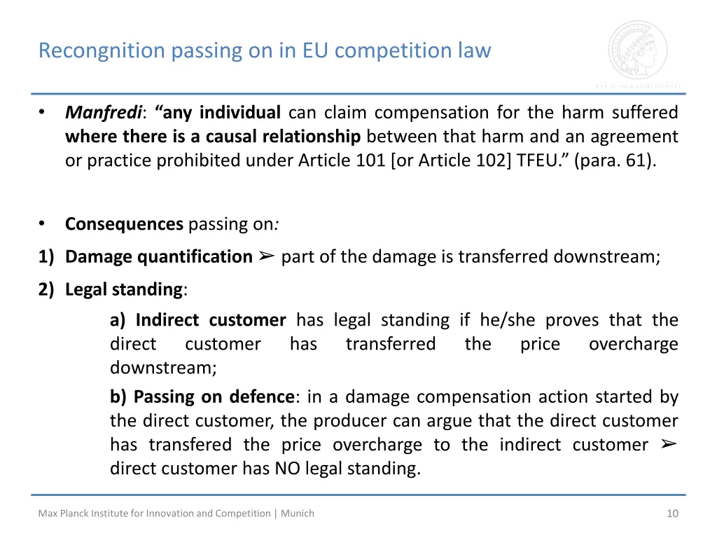 recongnition passing on in eu competition law