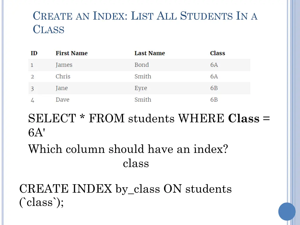 c reate an i ndex l ist a ll s tudents 1
