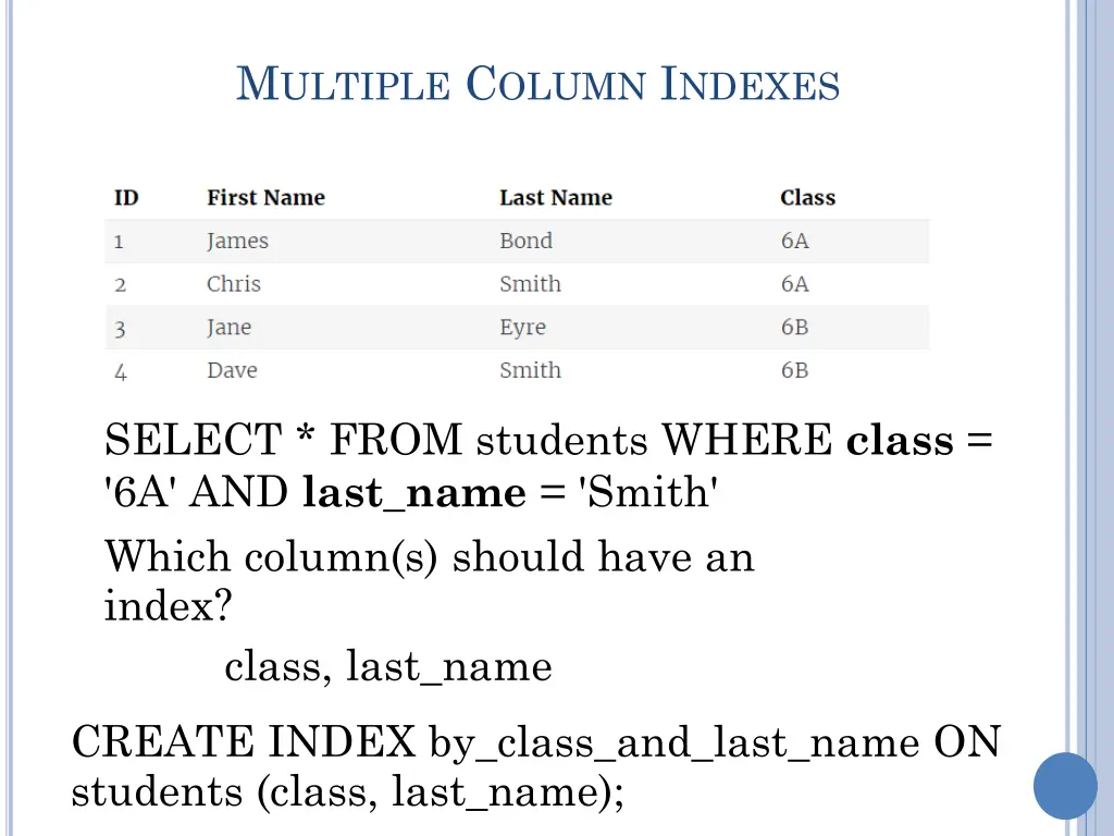 m ultiple c olumn i ndexes