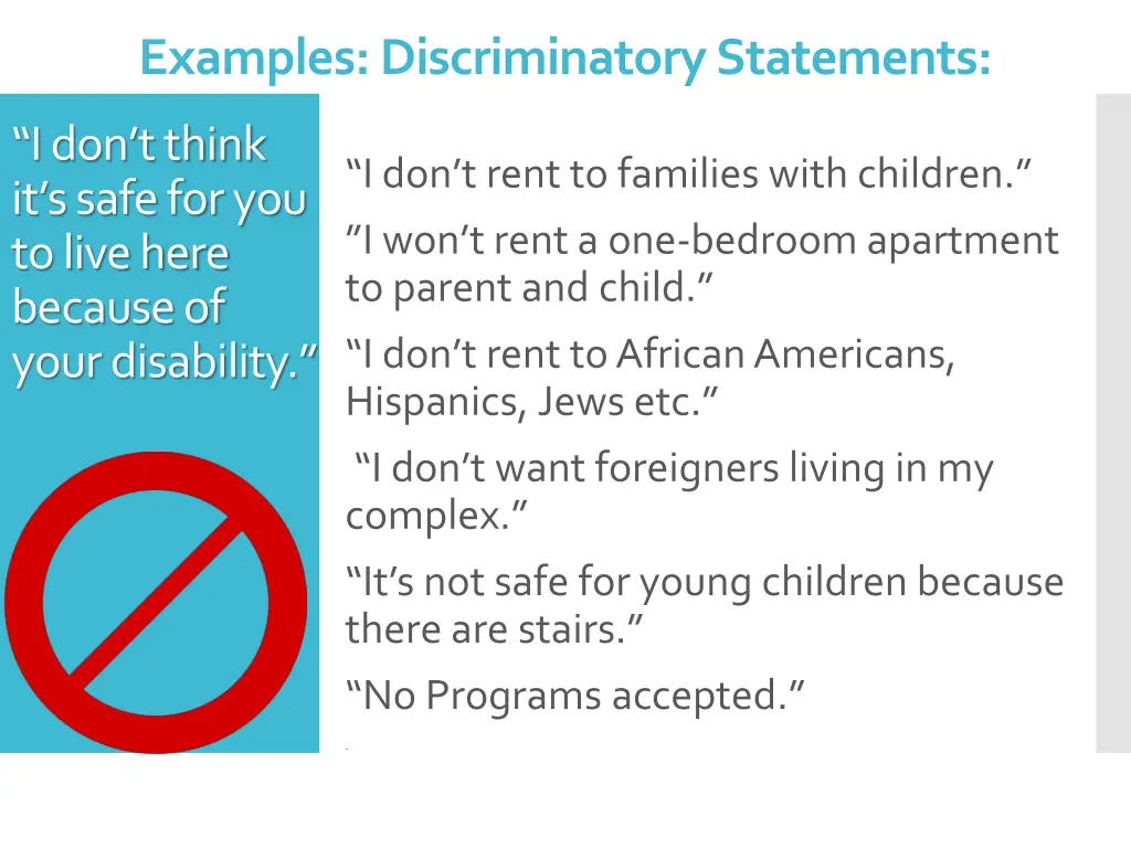 examples discriminatory statements
