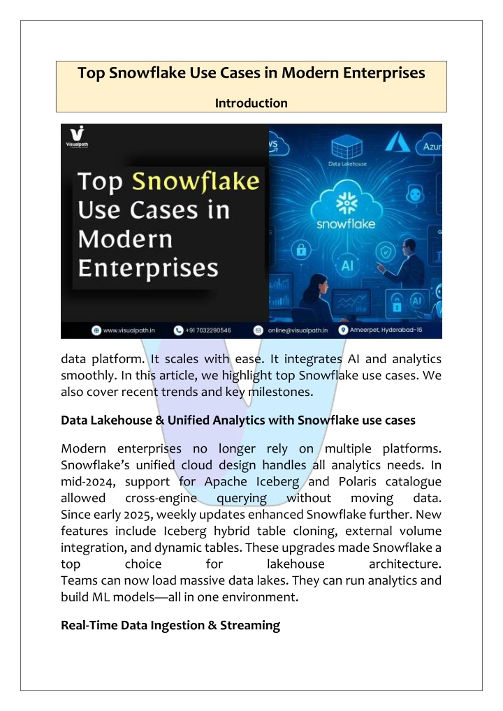 top snowflake use cases in modern enterprises