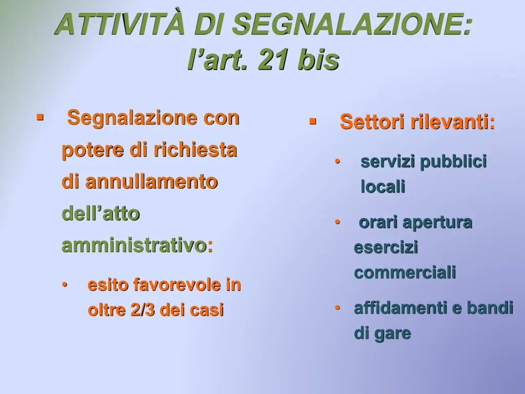 attivit di segnalazione l art 21 bis