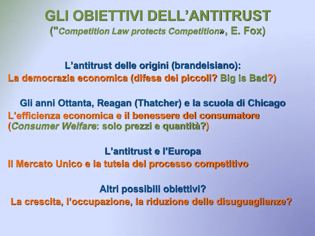 gli obiettivi dell antitrust competition