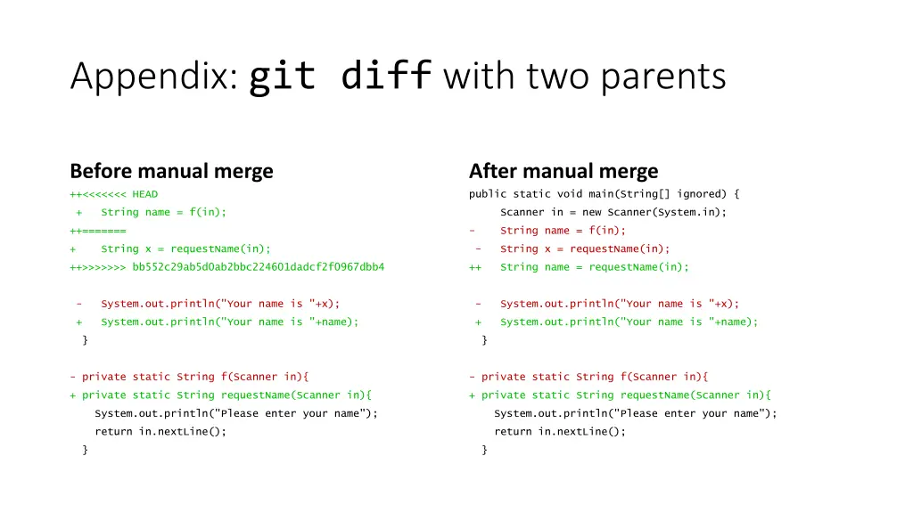 appendix git diff with two parents