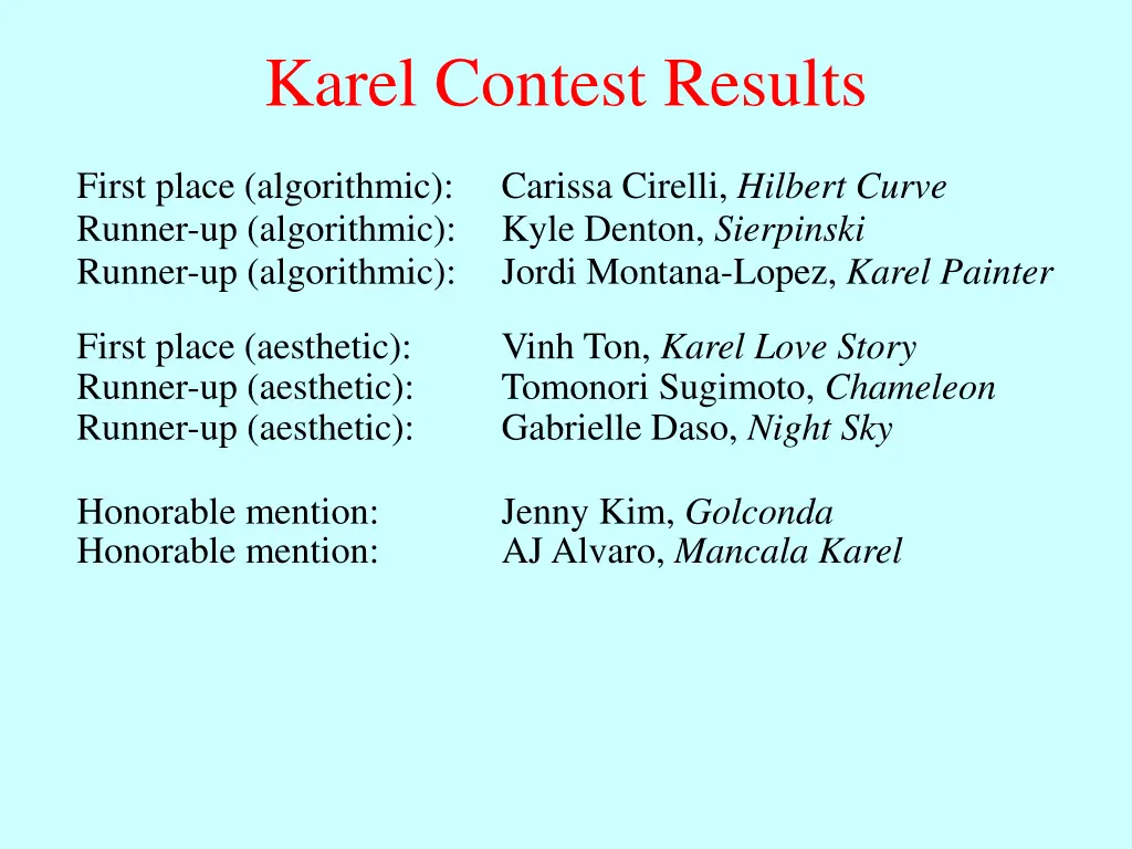 karel contest results 1