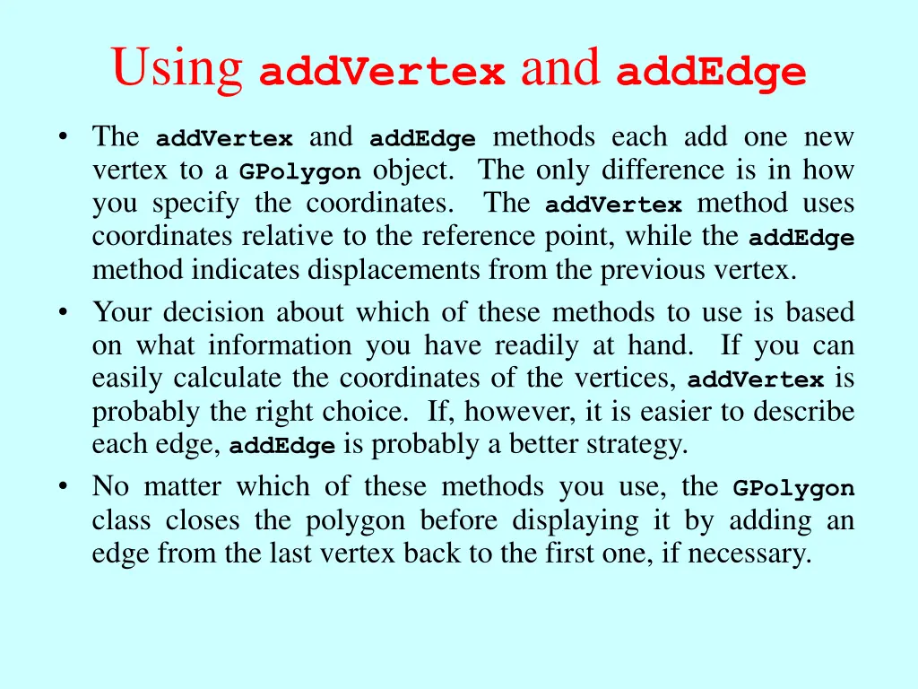 using addvertex and addedge