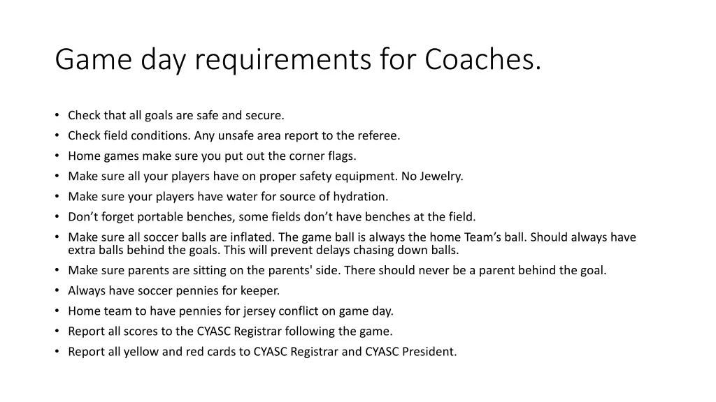 game day requirements for coaches