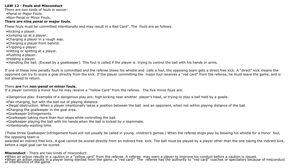 law 12 fouls and misconduct there are two kinds