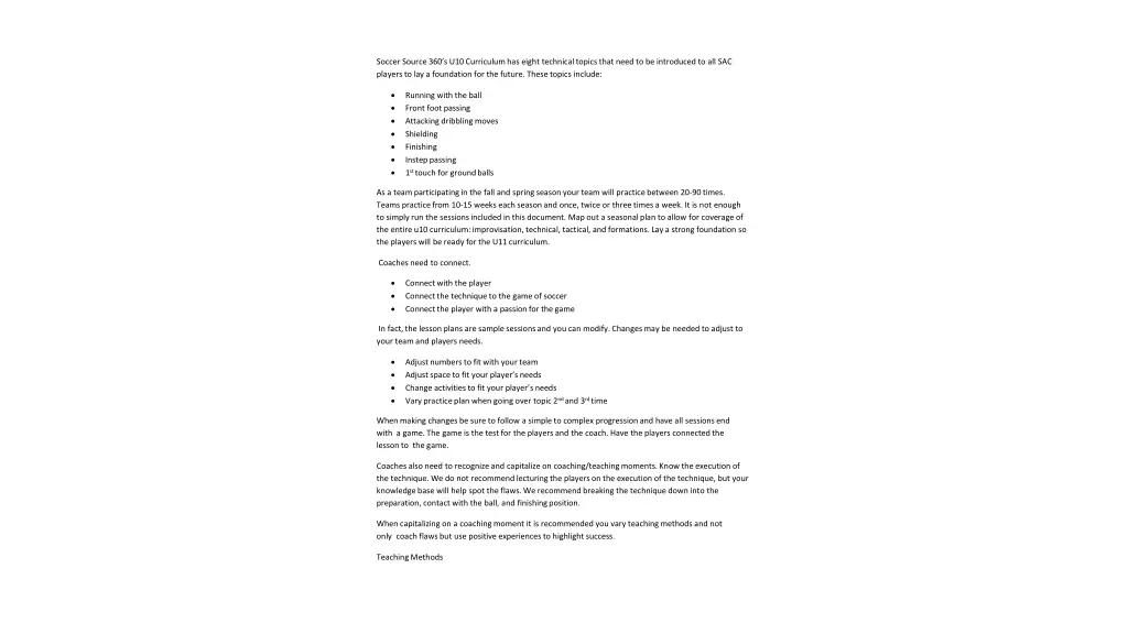 soccer source 360 s u10 curriculum has eight