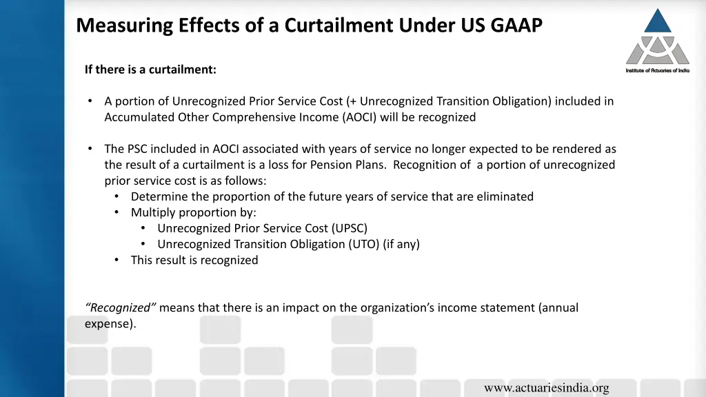 measuring effects of a curtailment under us gaap