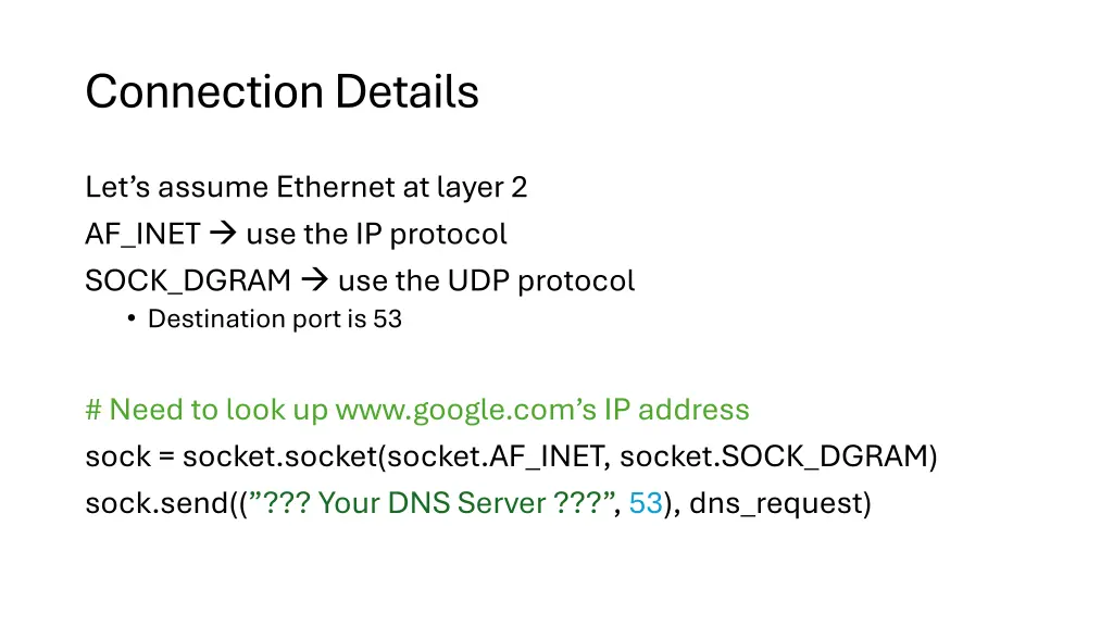connection details