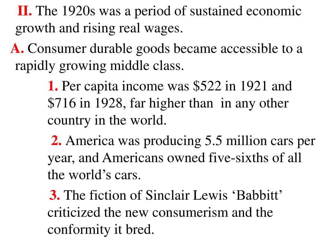 ii the 1920s was a period of sustained economic