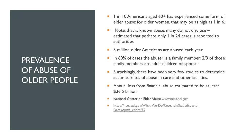 1 in 10 americans aged 60 has experienced some