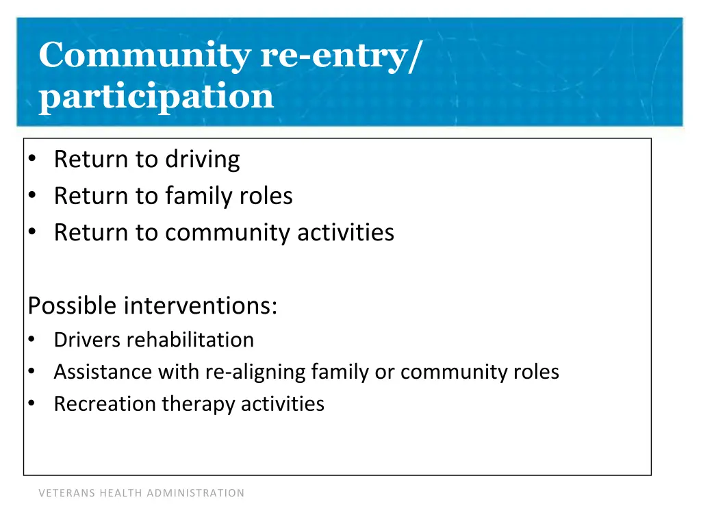 community re entry participation