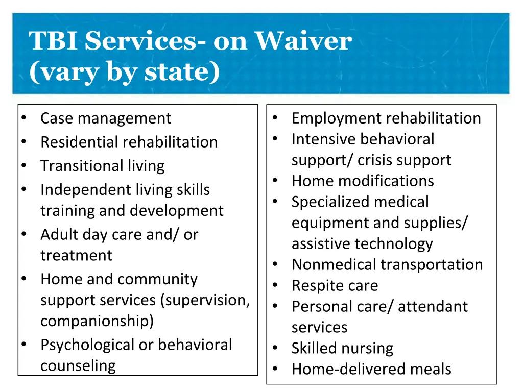 tbi services on waiver vary by state