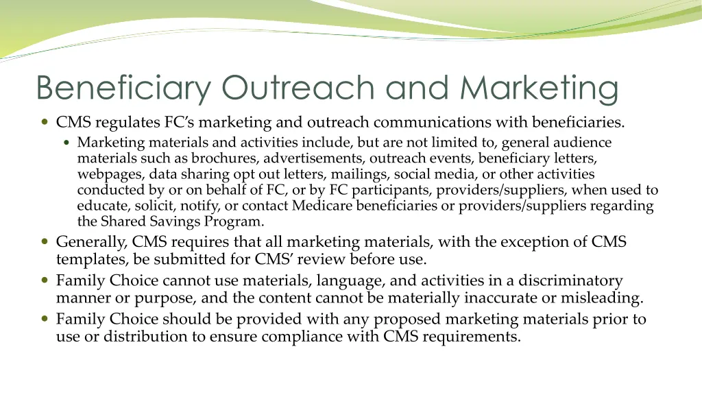 beneficiary outreach and marketing