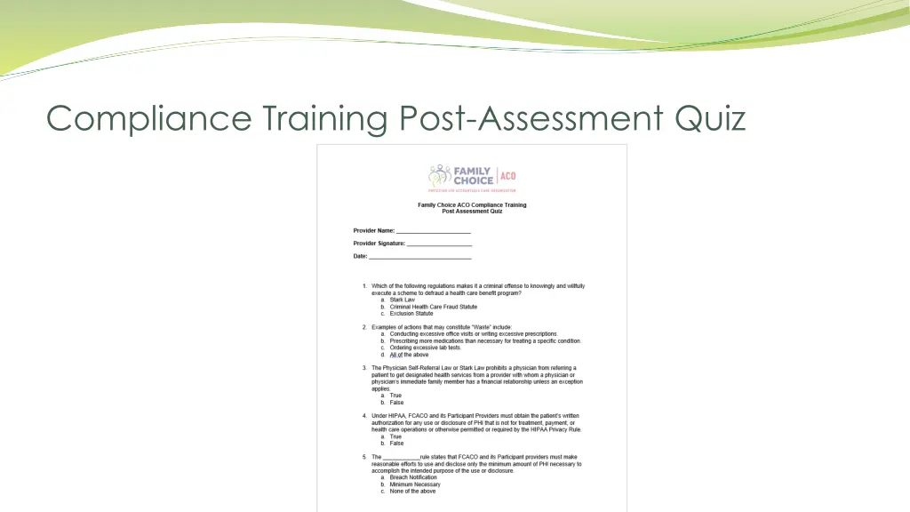 compliance training post assessment quiz