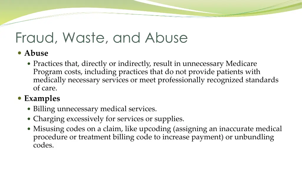 fraud waste and abuse abuse practices that