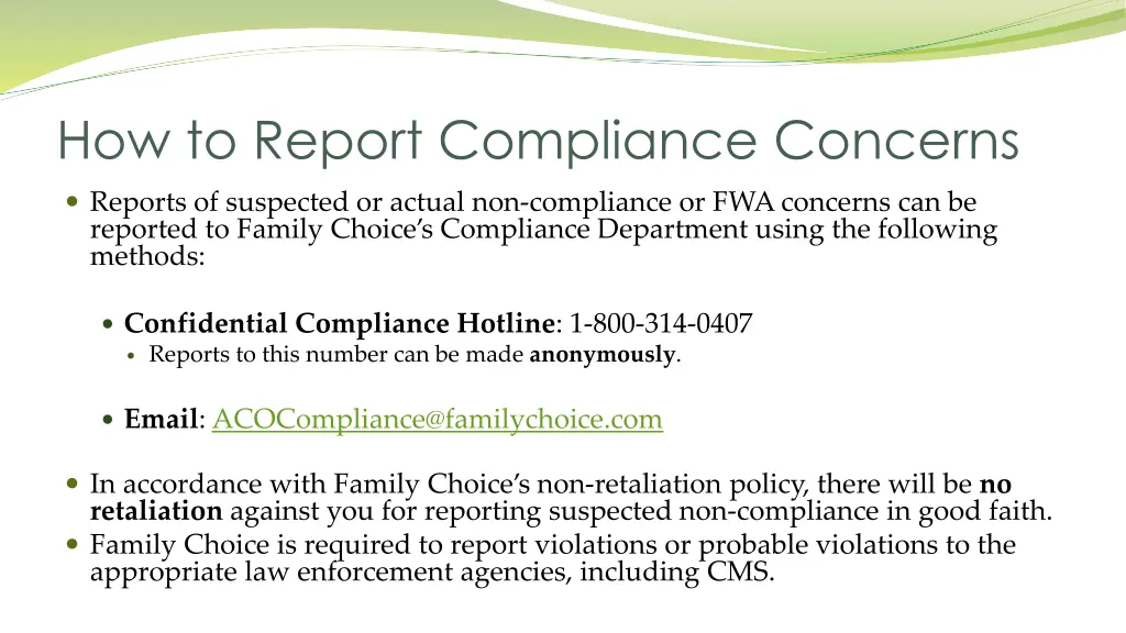 how to report compliance concerns