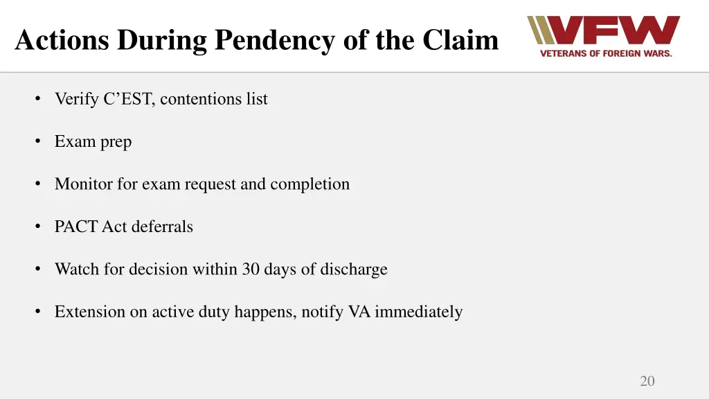 actions during pendency of the claim