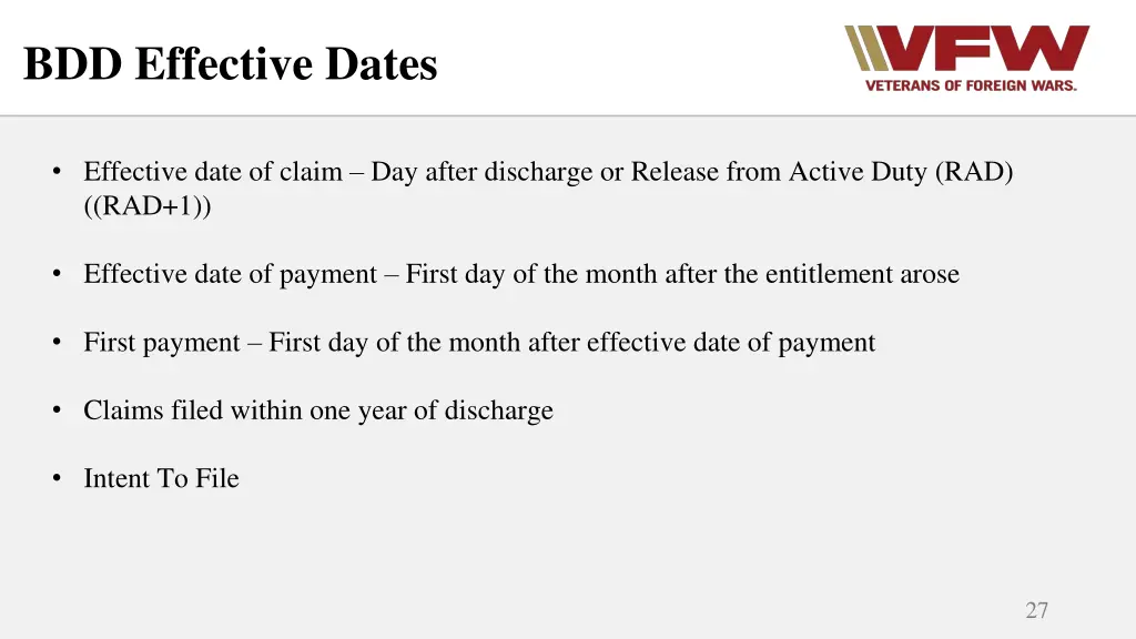 bdd effective dates