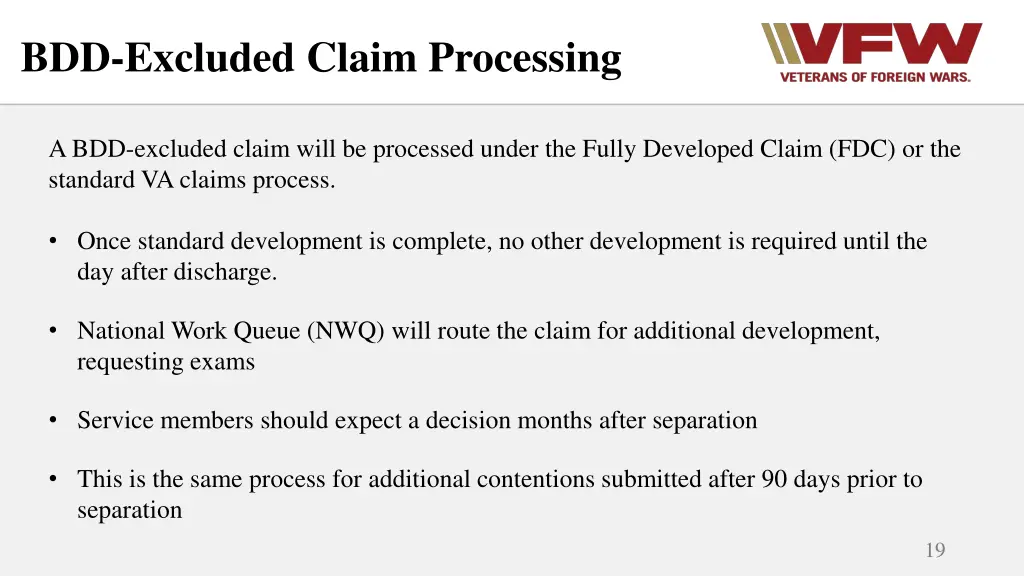 bdd excluded claim processing