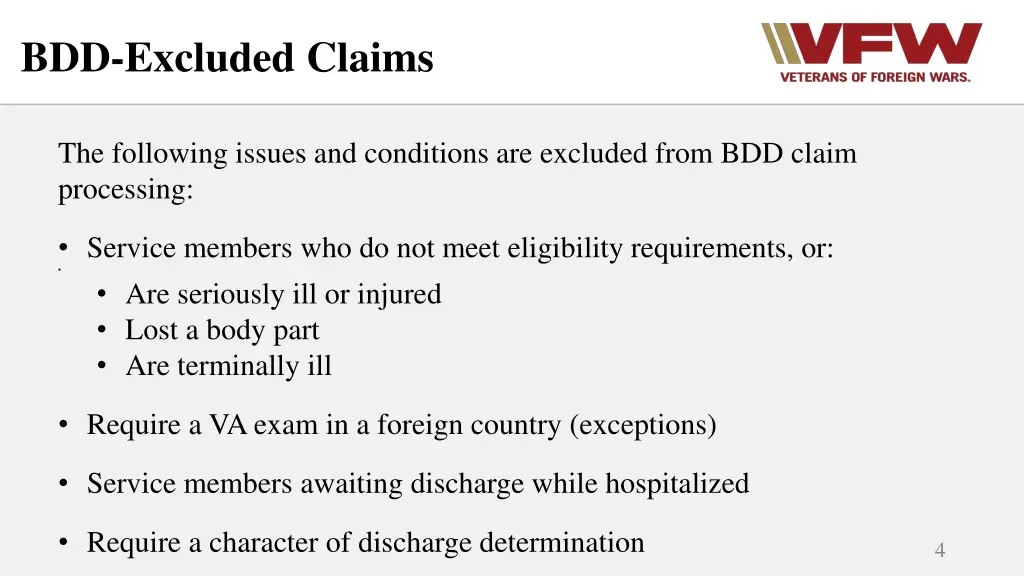 bdd excluded claims