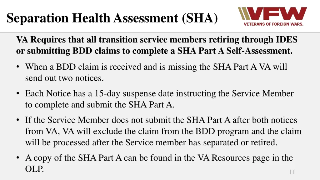 separation health assessment sha