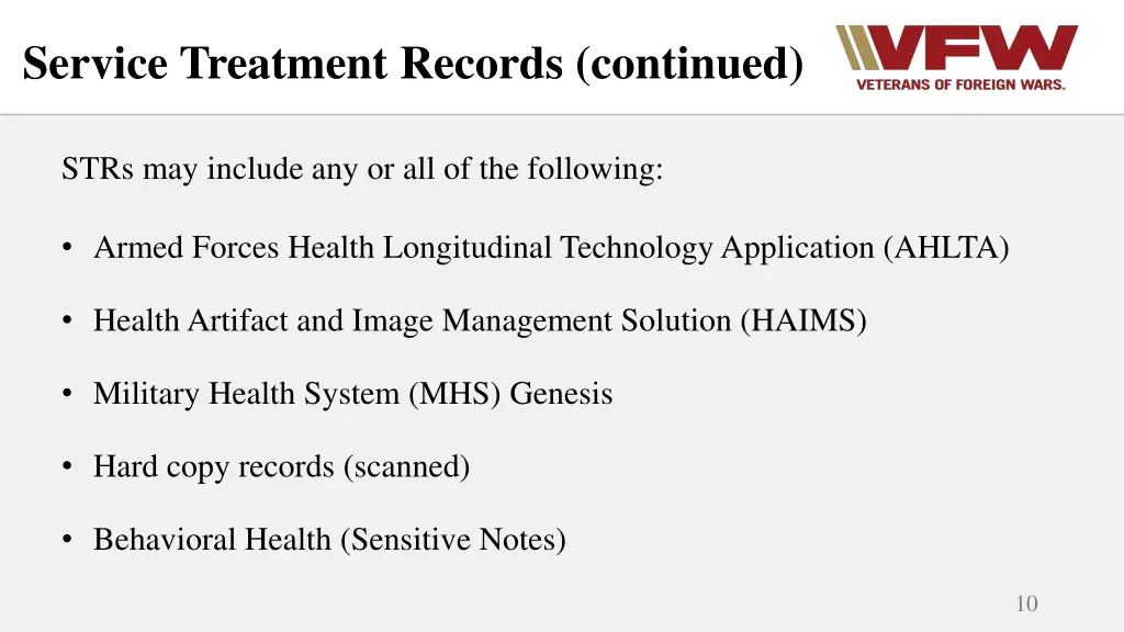 service treatment records continued
