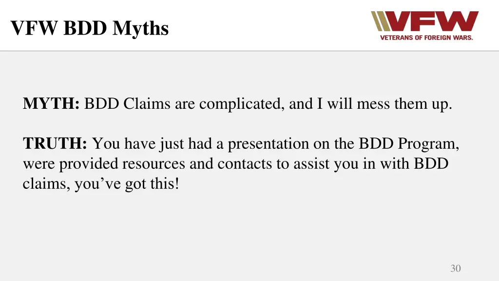 vfw bdd myths