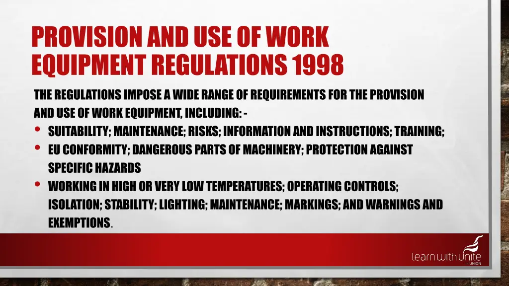 provision and use of work equipment regulations 1