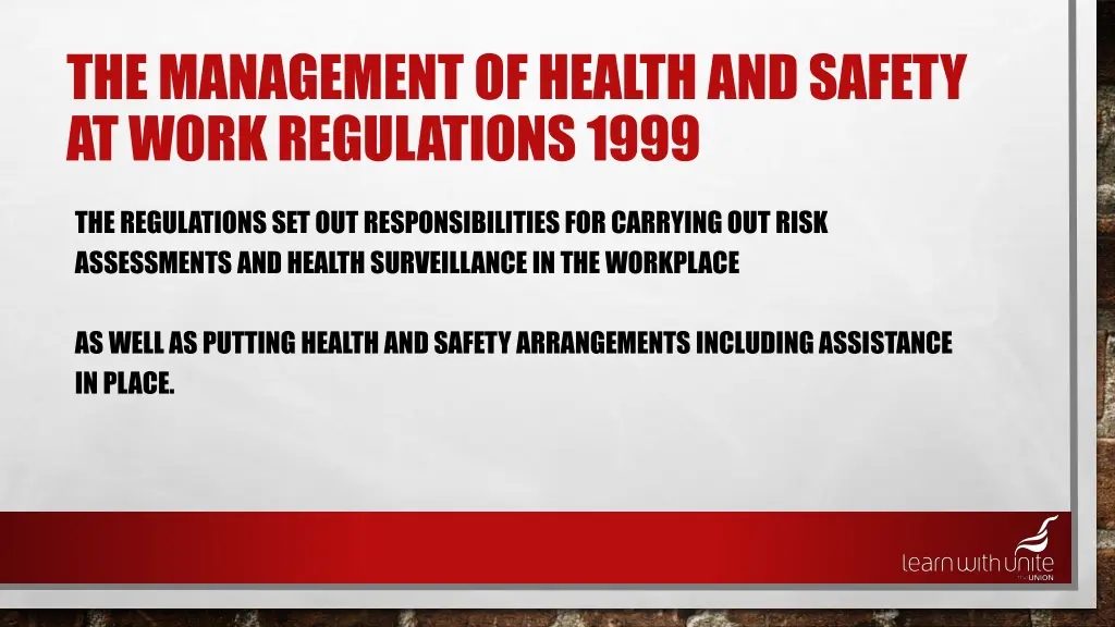 the management of health and safety at work