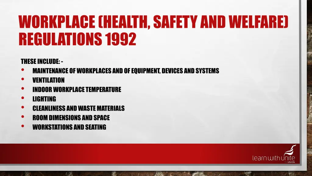 workplace health safety and welfare regulations 1