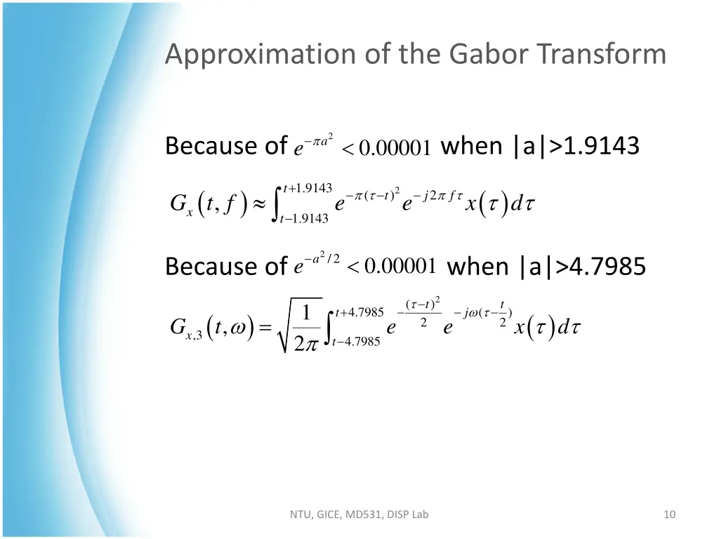 approximation of the gabor transform