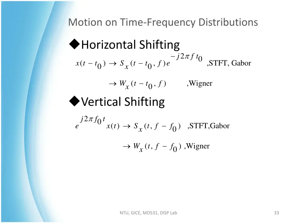 motion on time frequency distributions