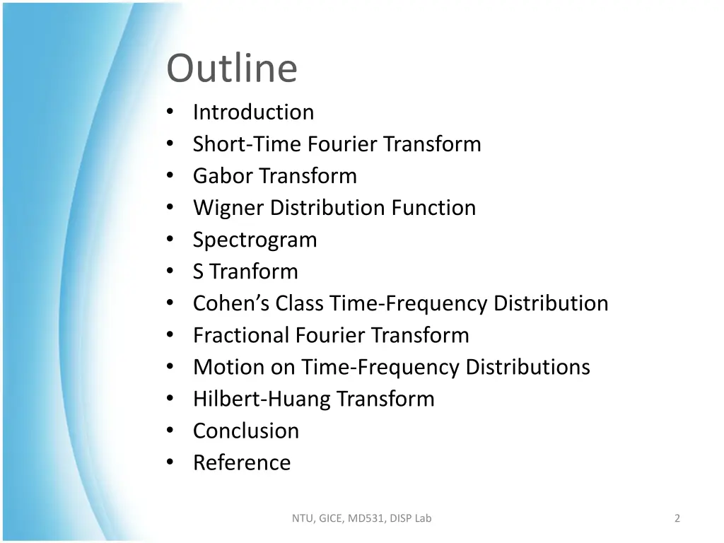 outline introduction short time fourier transform