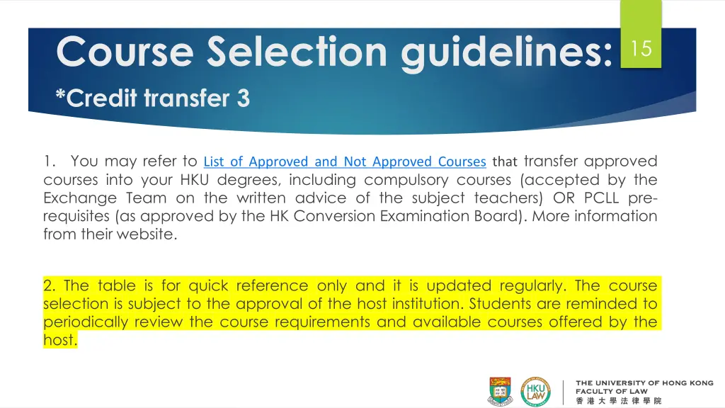 course selection guidelines credit transfer 3