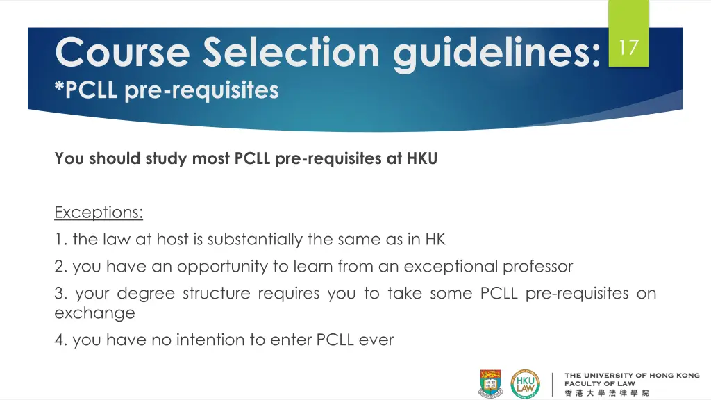 course selection guidelines pcll pre requisites