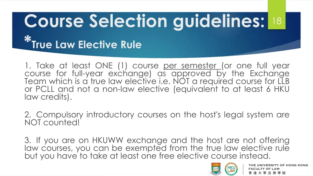 course selection guidelines true law elective rule
