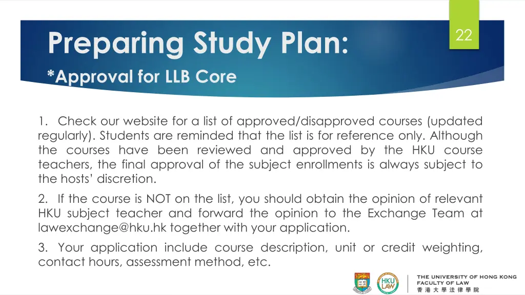 preparing study plan approval for llb core