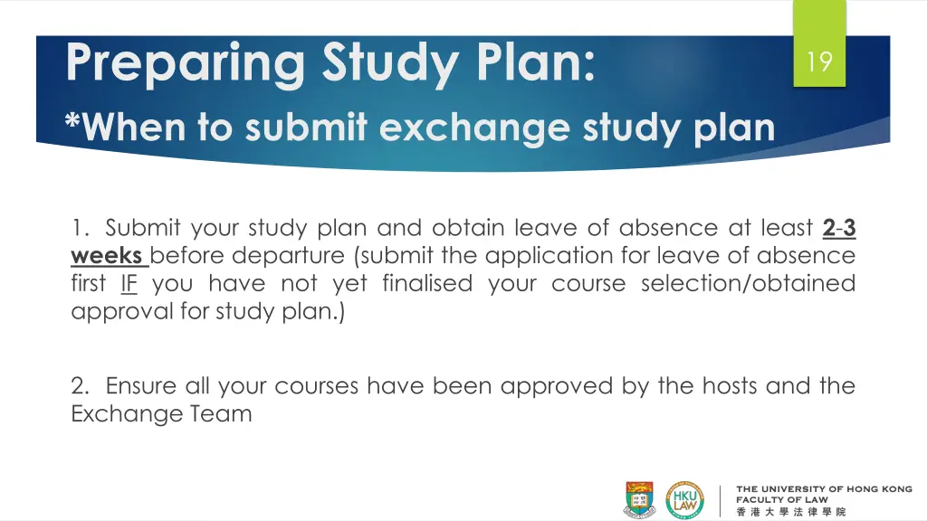 preparing study plan when to submit exchange