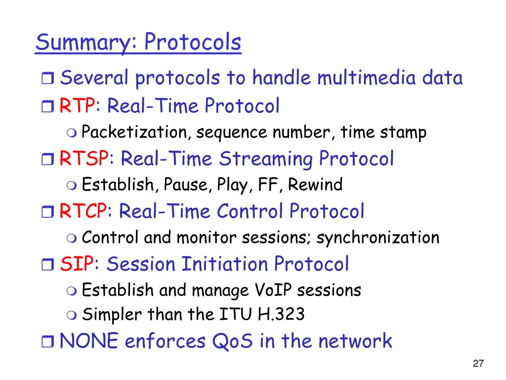 summary protocols several protocols to handle